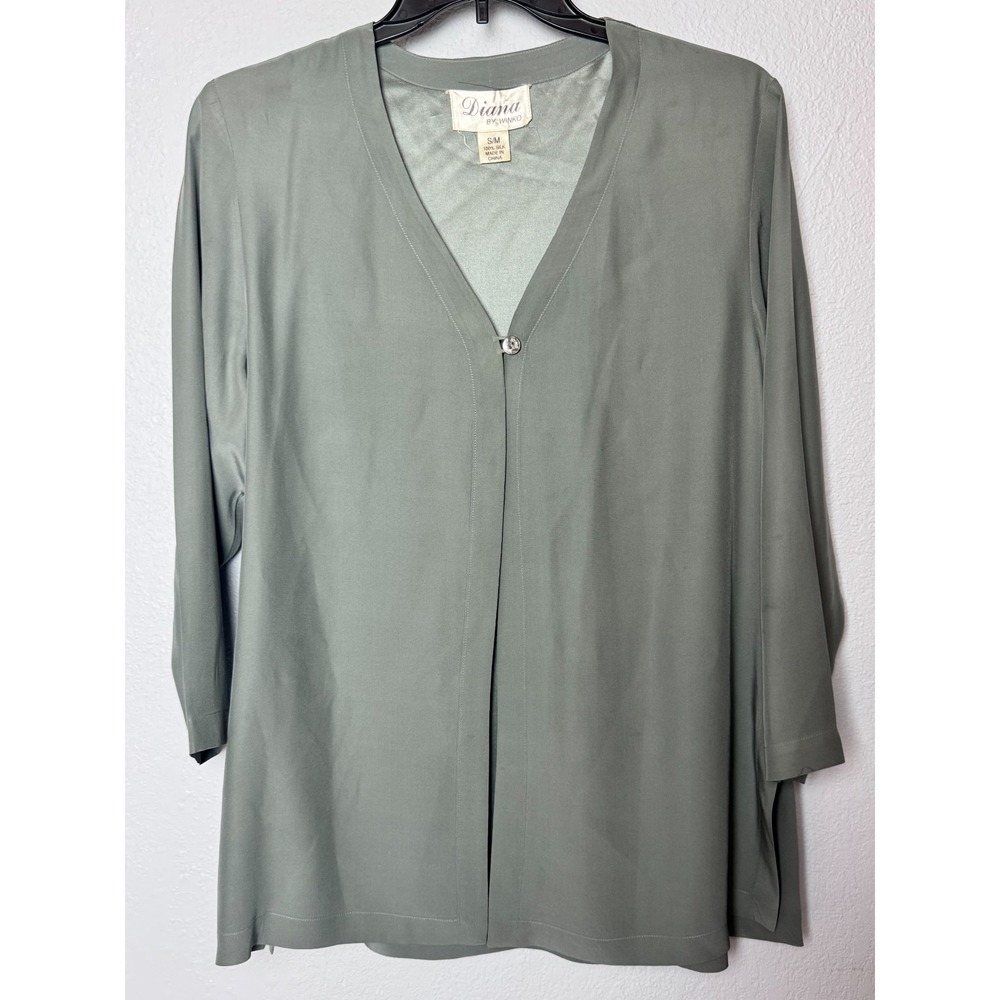 Diana by Winko Silk Shirt Women's S Gray Y2K ResortWear‎ VacationStyle Neutral